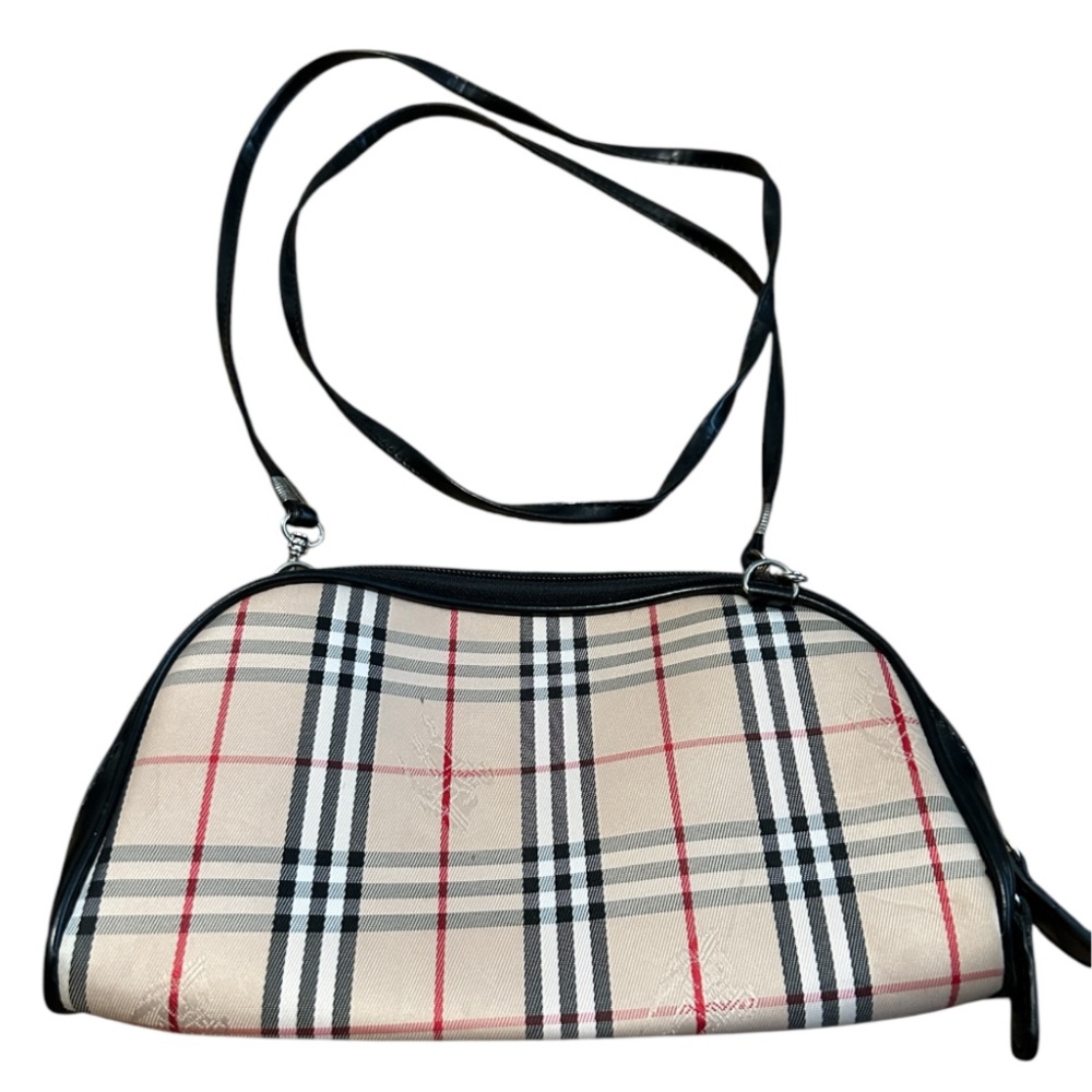 Black and Cream Crossbody Bag with Classic Pattern